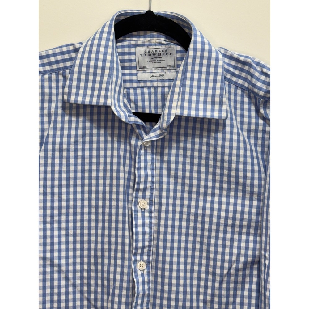 Charles Tyrwhitt Mens Blue Gingham Check Slim Fit Dress Shirt 16.5 35 42cm
